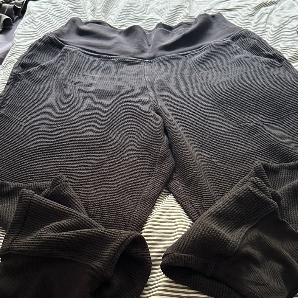 Athleta Black Ribbed Lounge Pants Size L